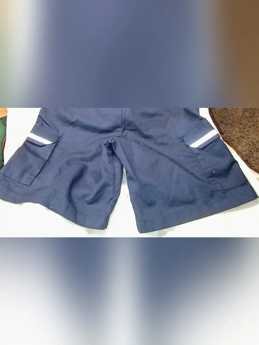 UniFirst Spotlite MV Navy Blue Reflective Striped Cargo Work Shorts Size 32